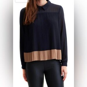 VILA Black and Tan Pleated Blouse